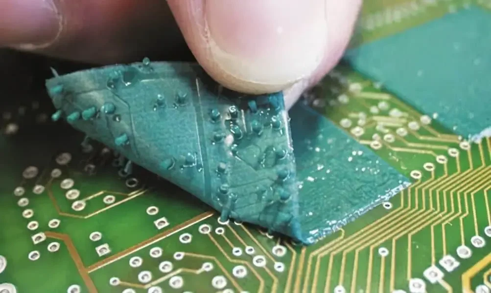 Peeling temporary blue protection from a board
