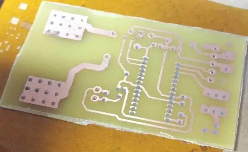 Patterned copper-clad board with exposed dielectric