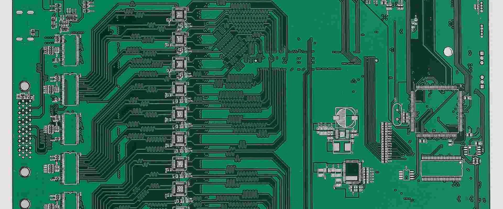 Physical PCB with dense routed traces and component footprints
