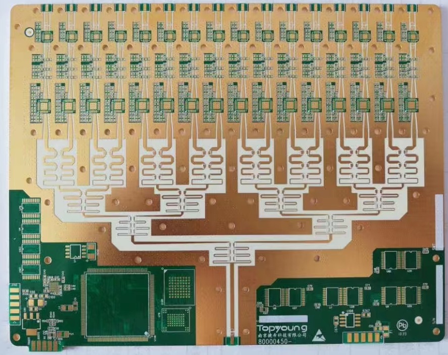 RF circuit panel supplied by RAYPCB, showing patterned conductors and component footprints