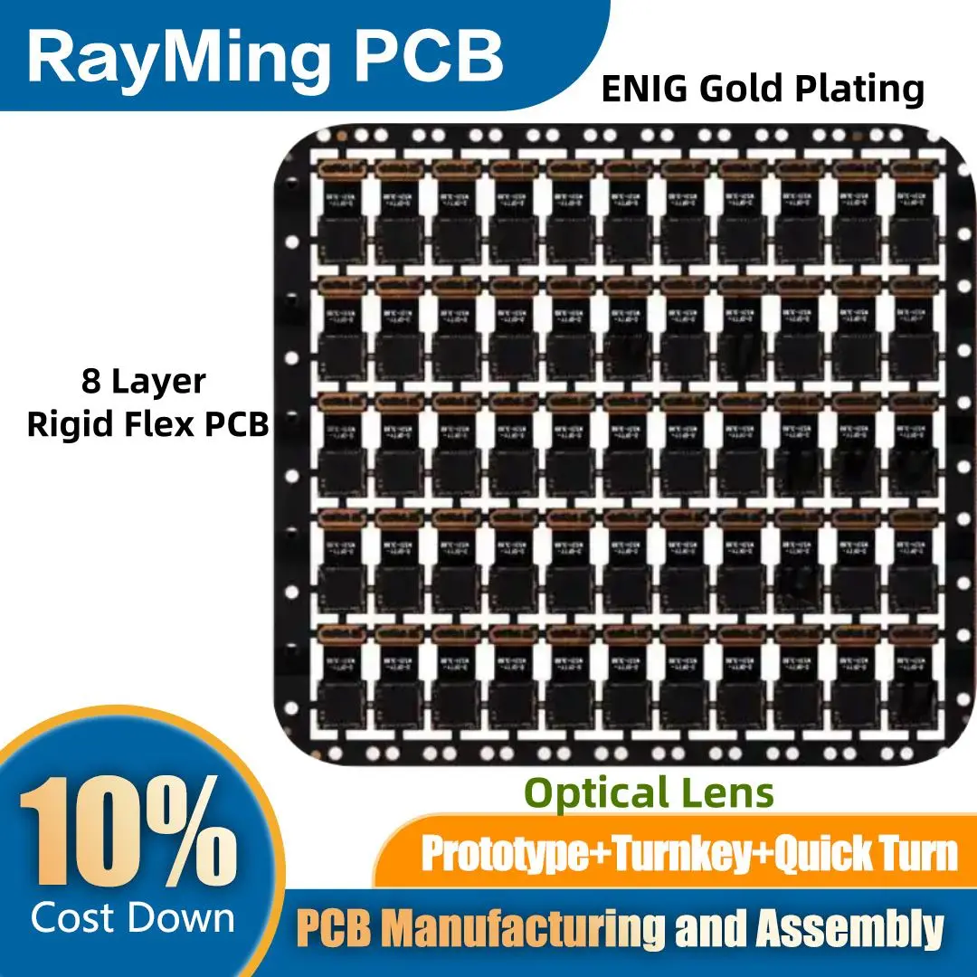 RayMing Optical Lens 8 Layer Rigid Flex PCB ENIG Gold Plating
